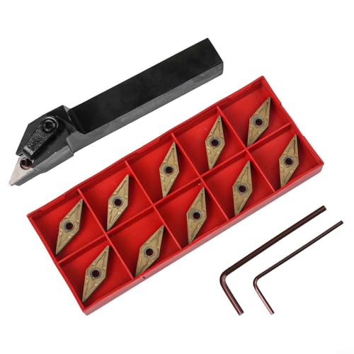 Desiumite Externer Drehwerkzeughalter 16 mm x 125 mm mit 10 VNMG160404 Hartmetalleinsätzen, geschliffener Karbonstahl-Drehmeißel-Set für Metallbearbeitung, inklusive 2 Schraubenschlüsseln von Desiumite