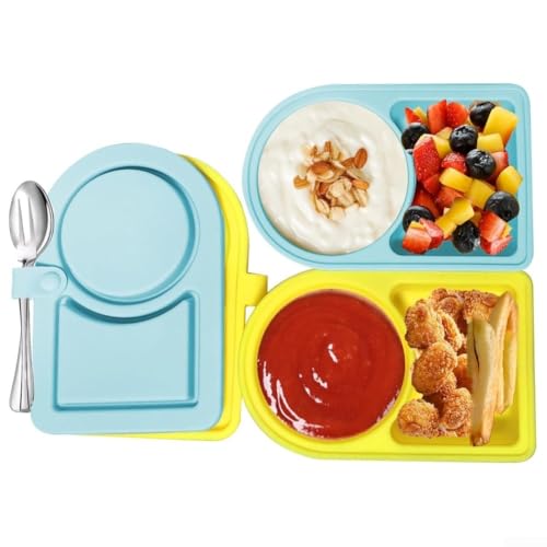 Desiumite Faltbare Silikon-Snackbox für die Aufbewahrung in der Küche, geeignet für Snacks, auslaufsicherer Deckel hält Lebensmittel frisch, platzsparendes Design (gelb + blau) von Desiumite