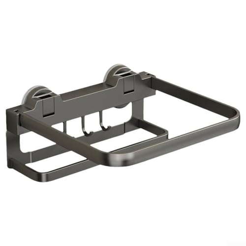 Desiumite Faltbares Waschbeckenhalterregal aus Aluminiumlegierung mit Saugnapfhalterung und 3 Haken, Wandmontage, platzsparende Aufbewahrung, Organizer, Rack in Gunmetal Grey für Badezimmer von Desiumite