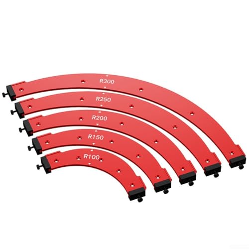 Desiumite Holzbearbeitungsschablone für Innen- und Außenecken, Kleiderschrank-Trimm-Router Jig R150 R200 R250 R300 Aluminiumlegierung Rot Positionierungsführung (R250) von Desiumite