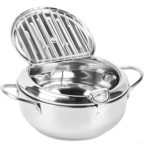 Desiumite Japanischer Fritteusentopf aus Edelstahl mit Thermometer und Abtropfgestell für verbesserte Bratkontrolle und saubereres Kochen (B) von Desiumite
