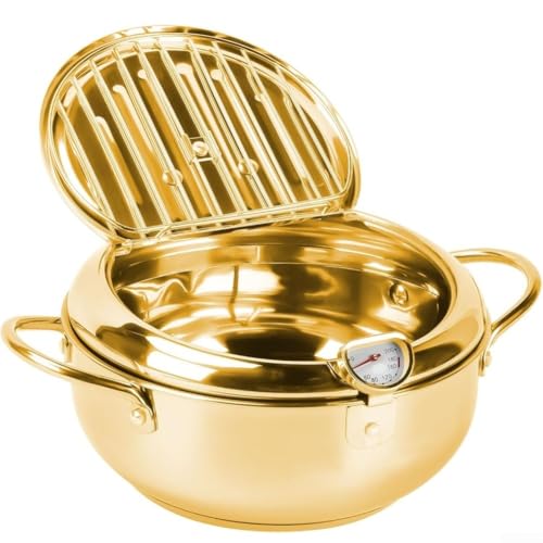 Desiumite Japanischer Fritteusentopf aus Edelstahl mit Thermometer und Abtropfgestell für verbesserte Bratkontrolle und saubereres Kochen (D) von Desiumite