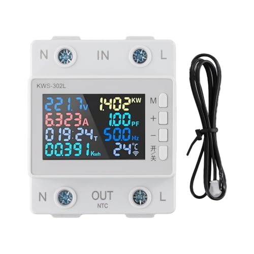 Desiumite LCD Digitaler Energiezähler Stromverbrauch Überwachung Strom Spannungsmesser AC170V-270V DIN-Schieneninstallation mit Überstromschutz für Home Office (KWS-302L) von Desiumite