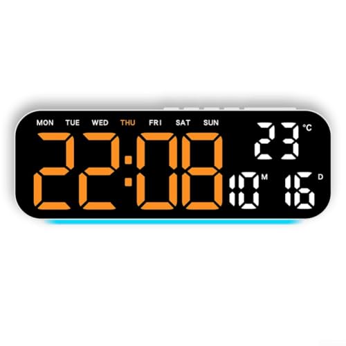Desiumite Multifunktionaler LED-Wecker mit Temperaturanzeige, Tag und Datum, einstellbare Helligkeit und Farb-Umgebungsbeleuchtung für Stimmungseinstellung (H) von Desiumite