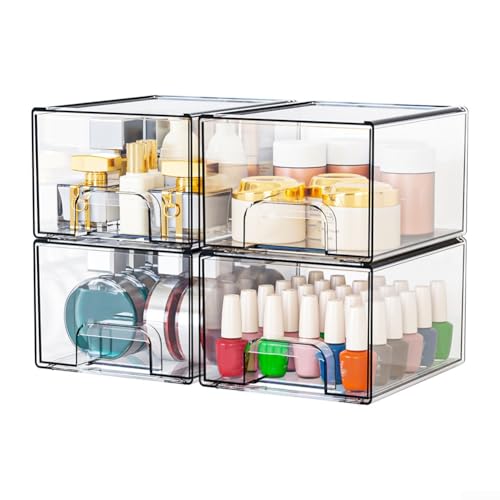 Desiumite Stapelbare Schubladen aus transparentem Acryl mit integriertem Griff und rutschfester Unterseite für die Organisation von Kosmetik, Schmuck, Bastel- und Büroartikeln, abnehmbare Schienen, 4 Desiumite Stapelbare Schubladen aus transparentem Acryl mit integriertem Griff und rutschfester Unterseite für die Organisation von Kosmetik, Schmuck, Bastel- und Büroartikeln, abnehmbare Schienen, 4 von Desiumite
