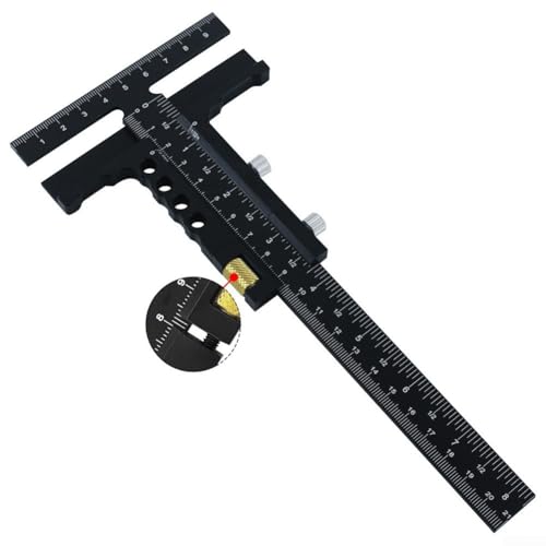 Desiumite Tischlerei-Anreißlehre Aluminium T-Quadrat Messlineal Schiebemarkierungswerkzeug für Holzbearbeitungsprojekte 229 x 90 mm schwarz Mehrzweck-Layout-Instrument (D) von Desiumite