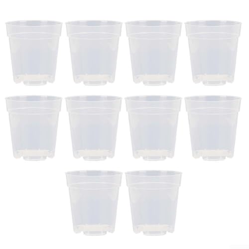 Desiumite Transparente Blumentöpfe, 10 Stück, Kindergarten-Starterbehälter mit Drainagelöchern für drinnen und draußen, Gartenarbeit, Orchideen, Sukkulenten, Kräuter (17 cm) von Desiumite