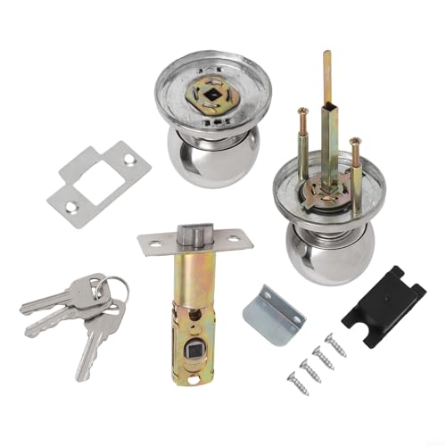 Desiumite Türknauf-Set aus gebürstetem Edelstahl, rund, mit Schlüssel und verstellbarem Riegel, Dornmaß 60/70 mm, Eingangsschloss für Innenbereich, Schlafzimmer, Badezimmer, Wohnzimmer von Desiumite