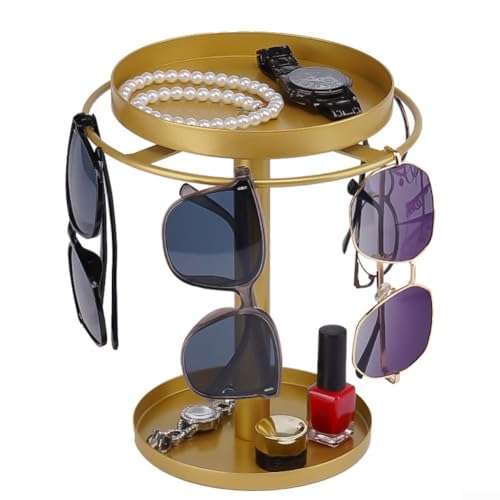Desiumite Um 360 Grad drehbares Brillenregal, 20 x 23 cm Sonnenbrillen-Aufbewahrungsregal mit Schmuckablage, geeignet für Büro, Schreibtisch, Schminktisch, Schreibtisch von Desiumite