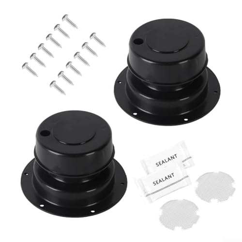 Desiumite Wohnmobil, Wohnwagen, für Yacht-Belüftungsabdeckung, Abluftk-Rohrkappe, Dachanhänger, 2 Stück mit Schrauben, Filtersieb, Dichtungsband, schwarz, weiß, PP (schwarz) von Desiumite