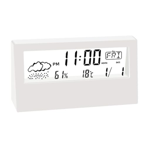 Elektronischer Wetteranzeiger Wecker mit Temperatur- und Feuchtigkeitsmessung für Zuhause und Schule (weiß) von Desiumite
