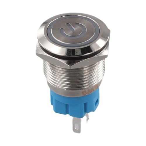 Kompakter Metall-Druckknopfschalter, 19 mm, mit LED, für 12 24 V Anwendungen, wetter- und vandalensicher (grün) von Desiumite