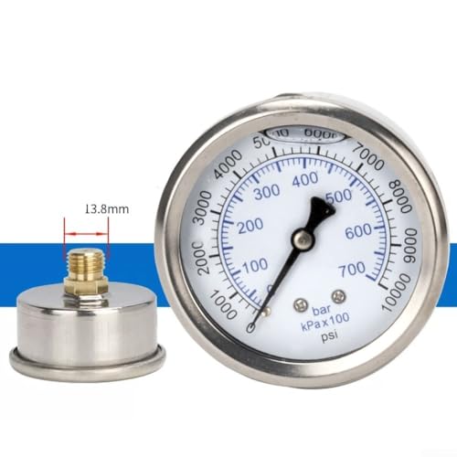 Manometer für Hochdruckreiniger, mit Glyzerin-Füllung für Stoßfestigkeit (0–10000 PSI) von Desiumite