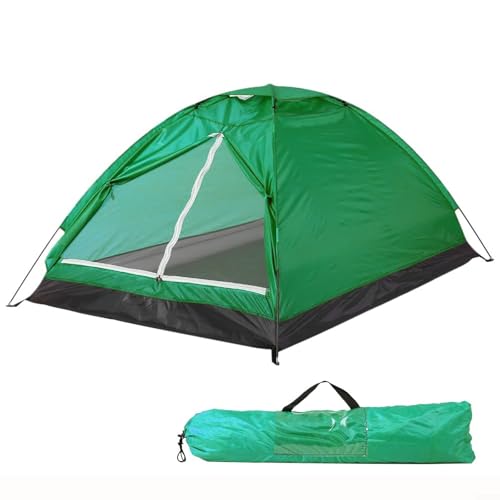 Outdoor-Zelt für 2 Personen, mit Fiberglas-Stangen, für Camping und Wandern, mit abnehmbarem Regenschutz, doppellagiger Belüftungstür und Tragetasche (grün) von Desiumite