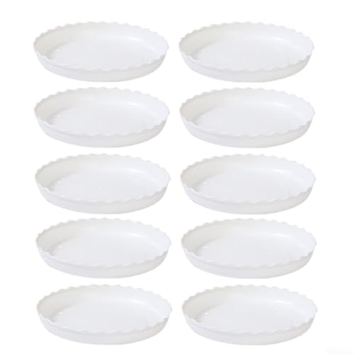 Pflanztabletts Set mit 10 stilvollen Kunststoff-Spitzenschalen zur Verschönerung Ihrer Pflanzen-Displays und gleichzeitig effektiven Wasserspeichern (weiß) von Desiumite