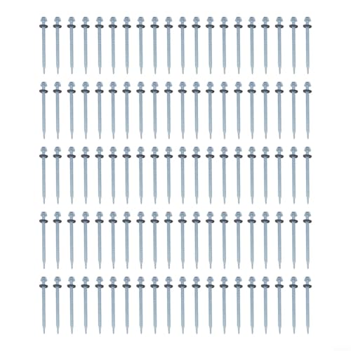 Selbstbohrende Sechskantschrauben aus Metall mit EPDM-Unterlegscheibe für sichere Befestigung von Well- und Trapezblechen, 6 x 3 mm Durchmesser (6,3 x 100 mm), 100 Stück von Desiumite