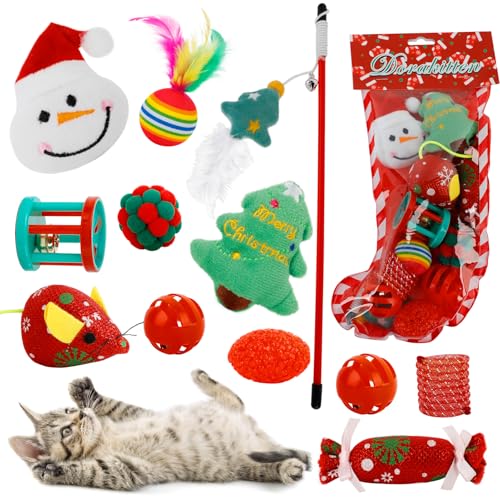 12-teiliges interaktives Weihnachts-Katzenspielzeug-Set, inklusive Ballspielzeug für festlichen Spaß von Deskium