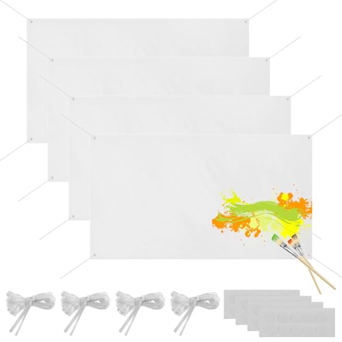4 große, leere Banner, anpassbare Stoff-Graffiti, 90 x 180 cm, für Kunst, weiße Polyester-Banner zum Selbermachen, mit Seilen und Aufklebern für drinnen und draußen 4 große, leere Banner, anpassbare Stoff-Graffiti, 90 x 180 cm, für Kunst, weiße Polyester-Banner zum Selbermachen, mit Seilen und Aufklebern für drinnen und draußen von Deskium