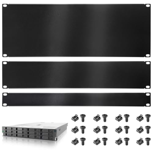 48.3 cm Server Rack Mount Filler Spacer Panels 3-teiliges Set in 1U, 2U, 4U Größen, mattschwarzer kaltgewalzter Stahl für Netzwerk- und Server-Racks von Deskium