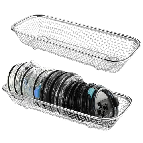 Deskium Becherdeckelhalter aus Edelstahl, Netzkörbe für Küchenorganisation, Schrankaufbewahrung für Strohhalme, Besteck und Deckel, 2 Stück von Deskium