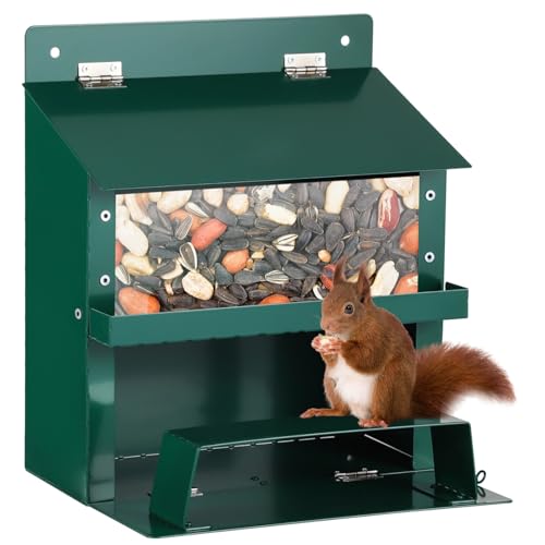 Eichhörnchen-Futterspender für den Außenbereich, Picknicktisch aus Metall mit abnehmbarem Tablett, wasserdichtes Dach, transparentes Fenster für einfache Überwachung von Deskium