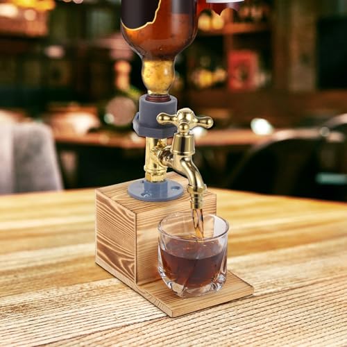 Rustikaler Whiskey-Spender aus Holz mit Wasserhahn, Likör-Getränkespender, Einzelhahn-Dekanter für Zuhause, Bar oder Party von Deskium