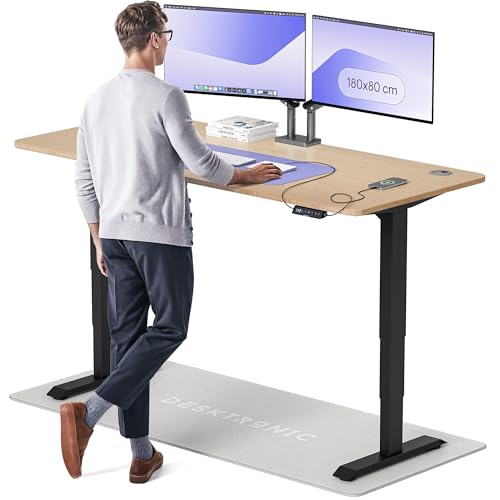Desktronic Höhenverstellbarer Schreibtisch aus Bambus (180x80cm) – Elektrisch höhenverstellbar mit flüsterleisem Dual-Motor & Touchscreen – Hohe Tragfähigkeit – Stehtisch HomePro von Desktronic