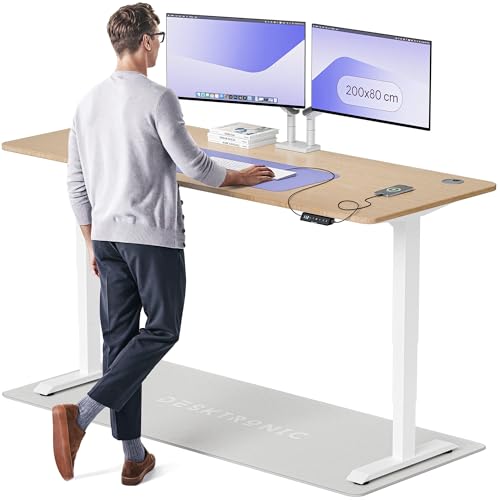 Desktronic Höhenverstellbarer Schreibtisch aus Bambus (200x80cm) – Elektrisch höhenverstellbar mit flüsterleisem Dual-Motor & Touchscreen – Hohe Tragfähigkeit – Stehtisch HomePro von Desktronic