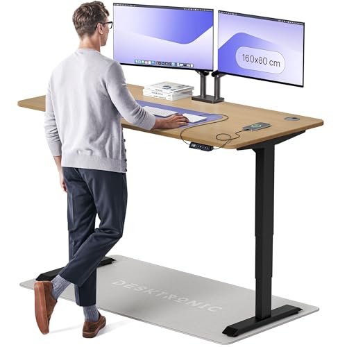 Desktronic Höhenverstellbarer Schreibtisch aus massivem Eichenholz (160x80cm) – Elektrisch höhenverstellbar mit flüsterleisem Dual-Motor & Touchscreen – Hohe Tragfähigkeit – Stehtisch HomePro von Desktronic