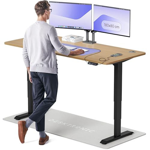 Desktronic Höhenverstellbarer Schreibtisch aus massivem Eichenholz (180x80cm) – Elektrisch höhenverstellbar mit flüsterleisem Dual-Motor & Touchscreen – Hohe Tragfähigkeit – Stehtisch HomePro von Desktronic