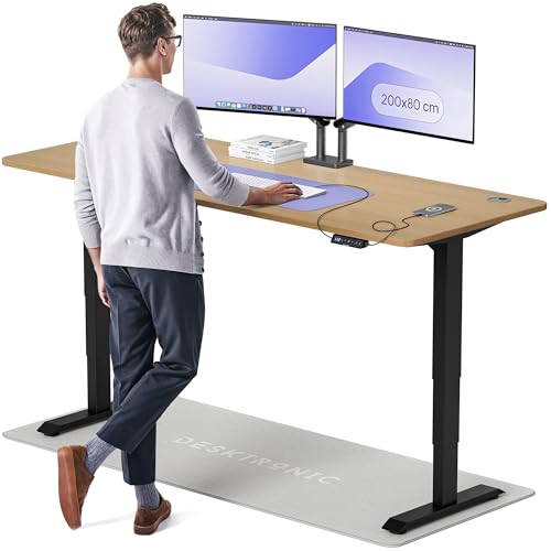 Desktronic Höhenverstellbarer Schreibtisch aus massivem Eichenholz (200x80cm) – Elektrisch höhenverstellbar mit flüsterleisem Dual-Motor & Touchscreen – Hohe Tragfähigkeit – Stehtisch HomePro von Desktronic