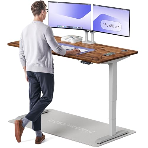 Desktronic Höhenverstellbarer Schreibtisch aus massivem Nussbaumholz (160x80cm) – Elektrisch höhenverstellbar mit flüsterleisem Dual-Motor & Touchscreen – Hohe Tragfähigkeit – Stehtisch HomePro von Desktronic