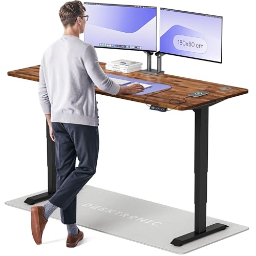 Desktronic Höhenverstellbarer Schreibtisch aus massivem Nussbaumholz (180x80cm) – Elektrisch höhenverstellbar mit flüsterleisem Dual-Motor & Touchscreen – Hohe Tragfähigkeit – Stehtisch HomePro von Desktronic