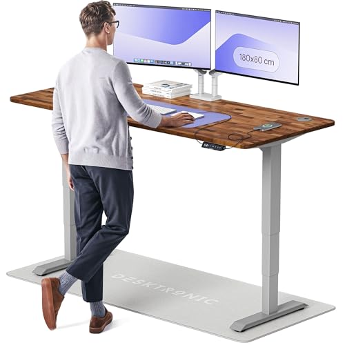 Desktronic Höhenverstellbarer Schreibtisch aus massivem Nussbaumholz (180x80cm) – Elektrisch höhenverstellbar mit flüsterleisem Dual-Motor & Touchscreen – Hohe Tragfähigkeit – Stehtisch HomePro von Desktronic