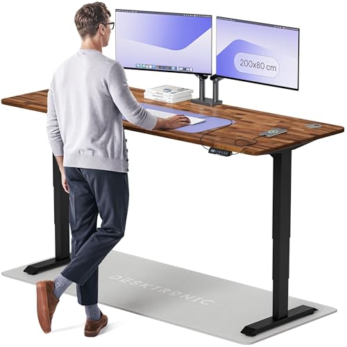 Desktronic Höhenverstellbarer Schreibtisch aus massivem Nussbaumholz (200x80cm) – Elektrisch höhenverstellbar mit flüsterleisem Dual-Motor & Touchscreen – Hohe Tragfähigkeit – Stehtisch HomePro von Desktronic