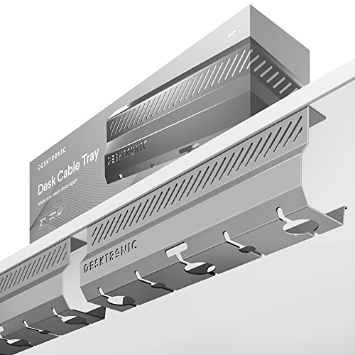 Kabelkanal Schreibtisch Grau 2er Set - Edelstahl Kabelmanagement Schreibtisch Kabelkanal mit 5 Kabelausschnitten - Einfach zu Installierender Kabel-Organizer - Kabelhalter von Desktronic von Desktronic