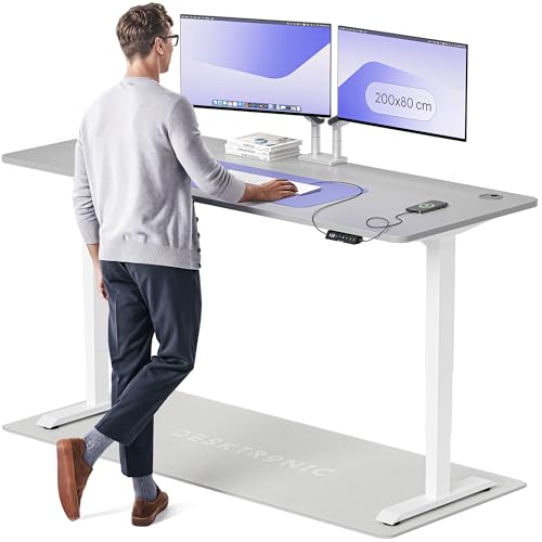 Desktronic HomePro Höhenverstellbarer Schreibtisch 200 × 80 cm – Elektrischer Schreibtisch Mit Zwei Elektrischen Motoren, Touchscreen-Steuerung und Integrierten USB-A- und USB-C-Ladeanschlüssen von Desktronic