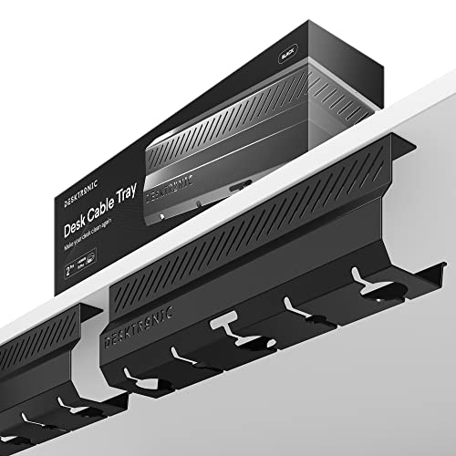 Desktronic Kabelkanal Schreibtisch Schwarz 2er Set - Edelstahl Kabelmanagement Schreibtisch Kabelkanal mit 5 Kabelausschnitten - Einfach zu Installierender Kabel-Organizer - Kabelhalter von Desktronic