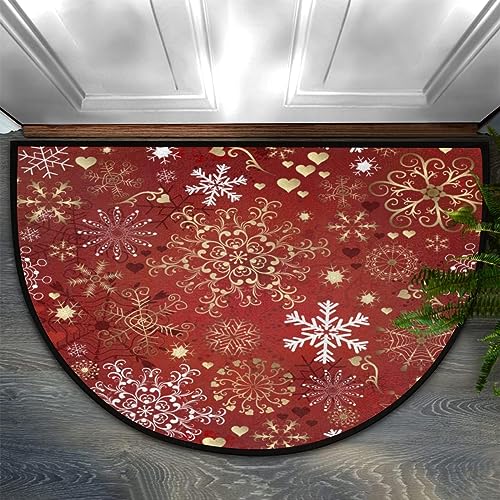 Weihnachtliche Fußmatte in Rotgold, halbrund, weiße Schneeflocken, Willkommens-Fußmatten, Teppich für Haustür, Außen- und Inneneingang, halbrunde Bodenmatte, für Zuhause, Küche, Terrasse, von Desnoran