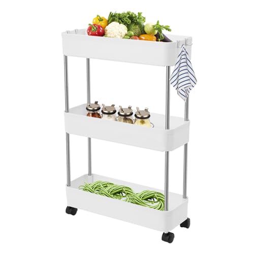 Desnysmf 40 * 14.8 * 61.5cm Wagenregal, Lagerwagen, 3-stufiges Wagenregal 3 Etagen mit Körbe und 4-Haken Rollwagen auf Rollen Küche Bad Aufbewahrungswagen Rollwagen Weiß Desnysmf 40 * 14.8 * 61.5cm Wagenregal, Lagerwagen, 3-stufiges Wagenregal 3 Etagen mit Körbe und 4-Haken Rollwagen auf Rollen Küche Bad Aufbewahrungswagen Rollwagen Weiß von Desnysmf