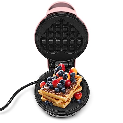 Mini Waffeleisen Herzform, Kleiner Waffelmaker mit Antihaftbeschichtung, Mini-Waffeleisen Macher, Pfannkuchen-Macher für Haushalte, Camper und Wohnmobile geeignet, Rosa, 12.5 * 16.5 * 8.5cm von Desnysmf
