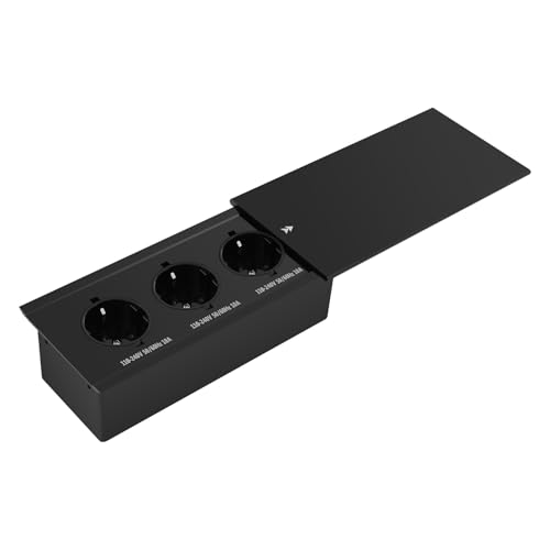 Tischsockel Einbaubuchse Einbausteckdose Tischsteckdose Küche Wand 3 Steckdosen Versenkbar Schwarz, für Büros, Klassenzimmer, Arbeitszimmer, 20 * 10cm(L*B) von Desnysmf