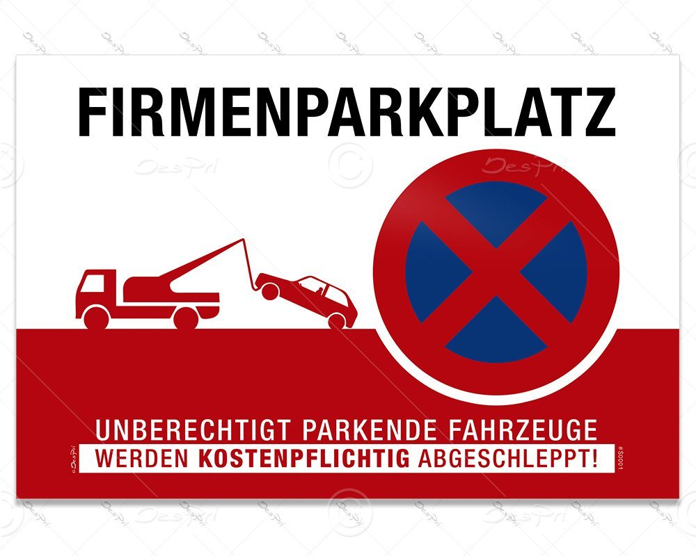 Despri Metallschild Firmenparkplatz, Parkverbotsschild, Aluverbund, 3 mm, 30x20 cm, UV-Lack von Despri