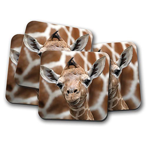 #12323 Untersetzer mit Giraffenmotiv, Tiermotiv, süßes Afrika-Zoo Safari-Geschenk, 4 Stück von Destination Vinyl Ltd