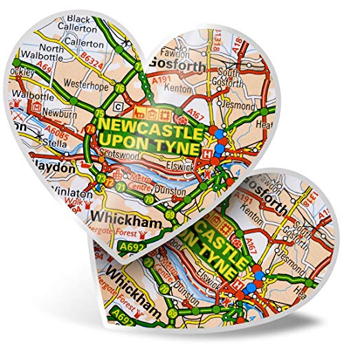 2 x 7,5 cm Herz-Aufkleber – Newcastle Upon Tyne England City UK GB Karte Aufkleber 45859 von Destination Vinyl Ltd