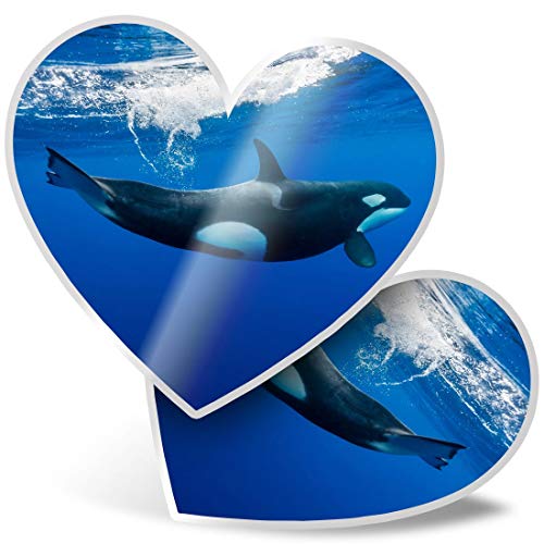 2 x Herz-Aufkleber 7,5 cm – Orca Killer Wal Unterwasser Fun Decals für Laptops, Tablets, Gepäck, Scrapbooking, Kühlschränke, 2006 von Destination Vinyl Ltd