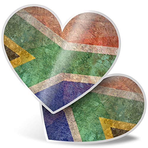 2 x Herz-Aufkleber 7,5 cm – rustikale Südafrika-Flagge Afrikanische Vintage-Sticker für Laptops, Tablets, Gepäck, Sammelalben, Kühlschränke von Destination Vinyl Ltd