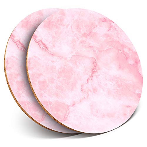 2 x runde Untersetzer – rosa Marmor-Effekt Stein Achat Kunst – Unterseite aus Kork, Küchenzubehör für Tee und Kaffee #24017 von Destination Vinyl Ltd