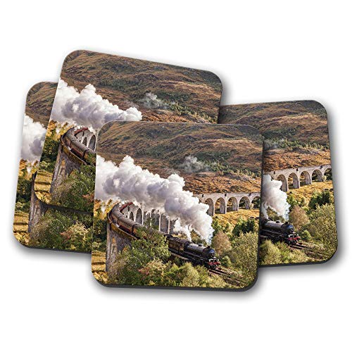 4er-Set – Jacobite Dampfloken-Untersetzer – Glenfinnan Viadukt-Zug, lustiges Geschenk #16235 von Destination Vinyl Ltd