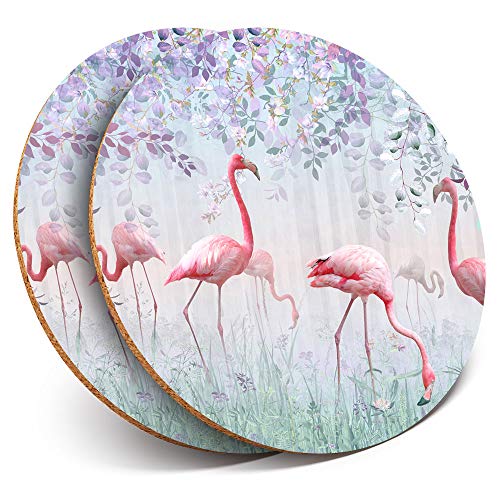 Destination Vinyl ltd #24012 Untersetzer, rund, mit rosa Flamingo-Vögeln in der Natur, glänzend, 2 Stück von Destination Vinyl Ltd